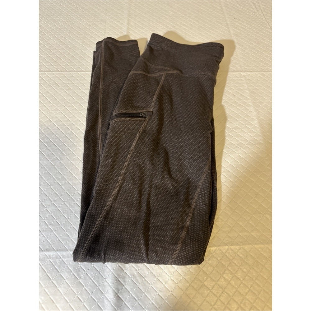Athleta Leggings Zippered Pockets Textured‎ Brown Running Jogging Leisure Sz Sm